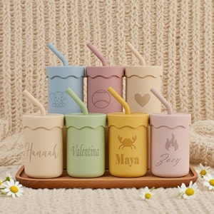 Custom Silicone Toddler Training Cup, Engraved Sippy Cup with Straw and Handle, Personalized Baby Cup, Perfect Baby Shower or Easter Gift