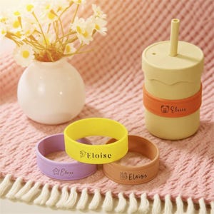 Bottle Bands - Silicone Name Labels for Daycare - Personalized labels for bottles and sippy cups | Gift for baby & toddlers