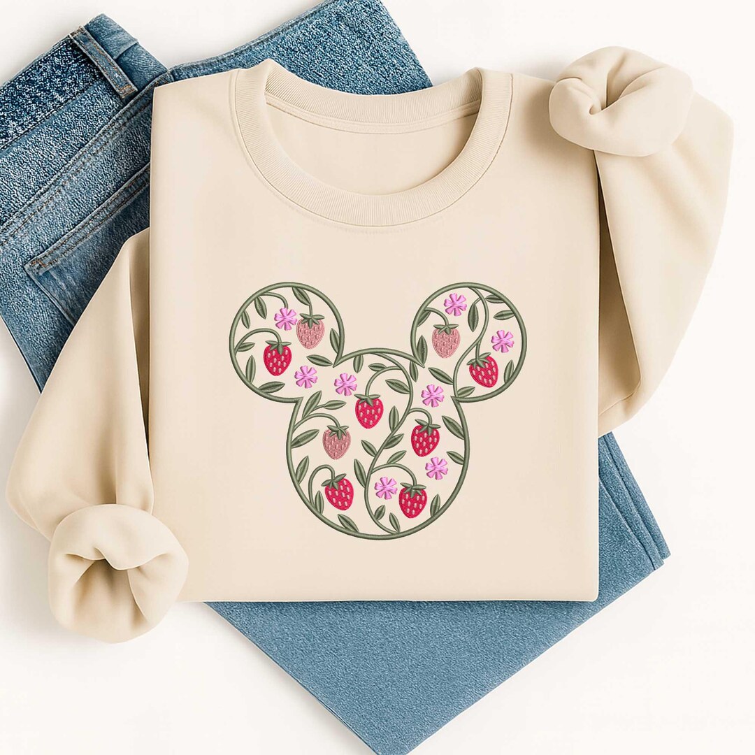 Strawberry Mickey Embroidery Design Floral Mouse Head Pattern (digital
