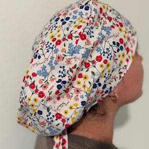Summer Floral Euro Scrub Cap custom made by Bluebonnet Caps, Scrub Caps for Women