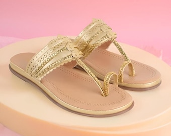 Handmade Cream Kolhapuri Sandals | Braided One Toe Ethnic Flats