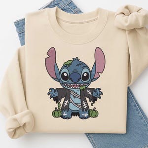 Halloween Zombie Stitch Embroidery Design, Spooky Cute Stitch with Pumpkins, Digital Machine Embroidery File