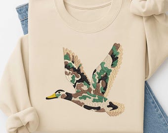 Camo Duck Embroidery Design, Flying Mallard Stitch Pattern