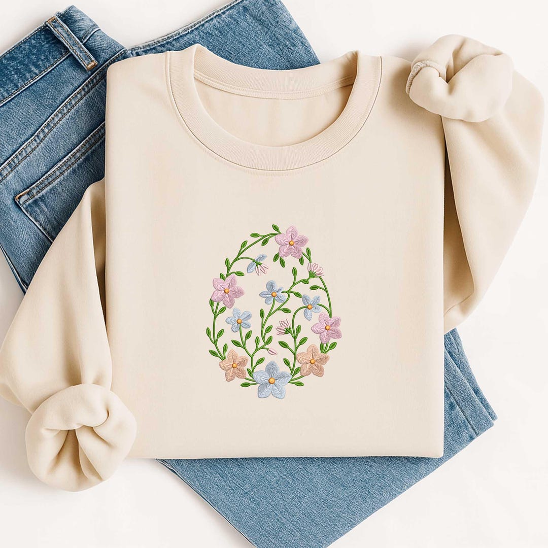 Floral Easter Egg Machine Embroidery File, Spring Flower Egg Design ...