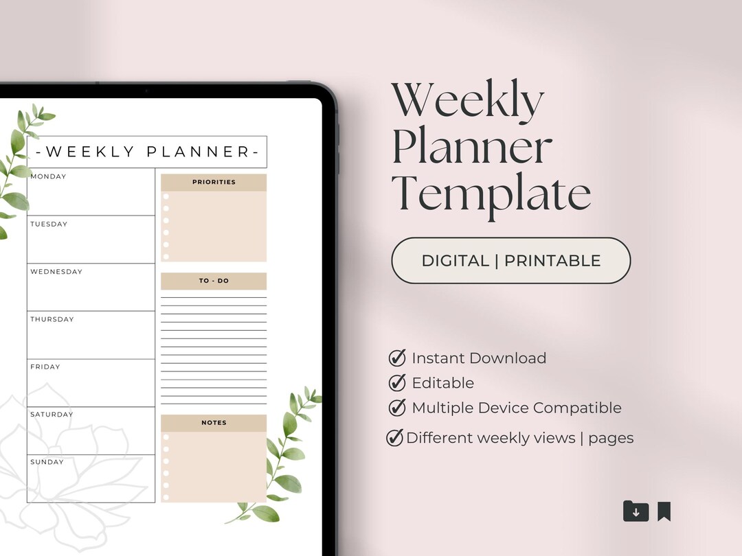 Undated Weekly Planner Printable | US Letter (digital Download) - Etsy