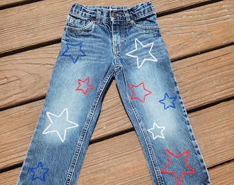 3T 4th of July Patriotic USA toddler hand embroidered jeans