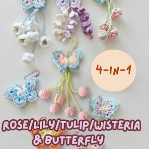 Butterfly hanging charms crochet pattern |4in1  beautiful dreamcatcher tiny amigurumi keychain charm car hanging home decor | handmade gift