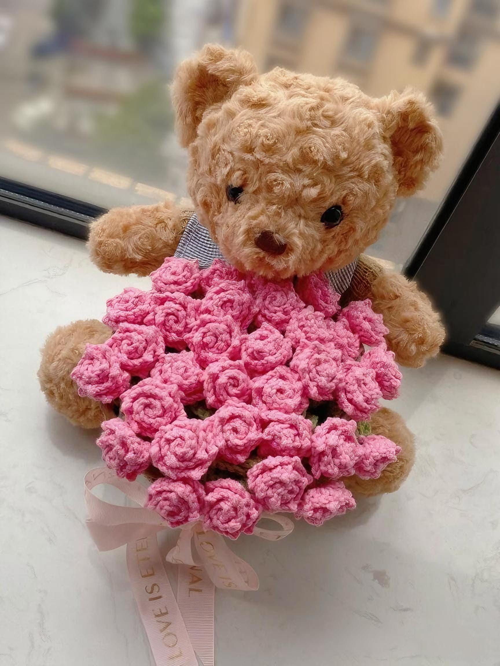 バラの花束ブランケットの編み図、ショールテーブルクロスアート