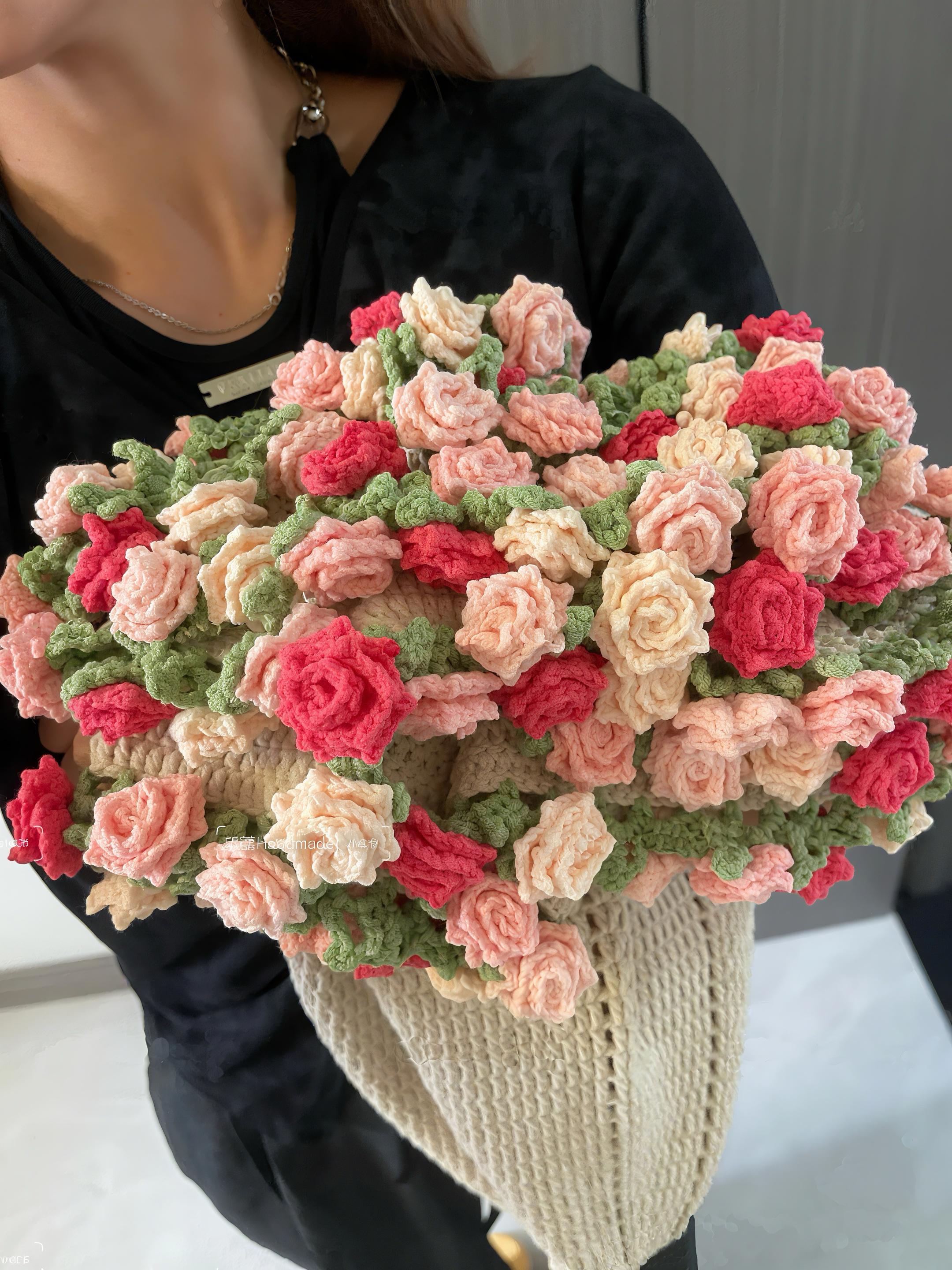 バラの花束ブランケットの編み図、ショールテーブルクロスアート