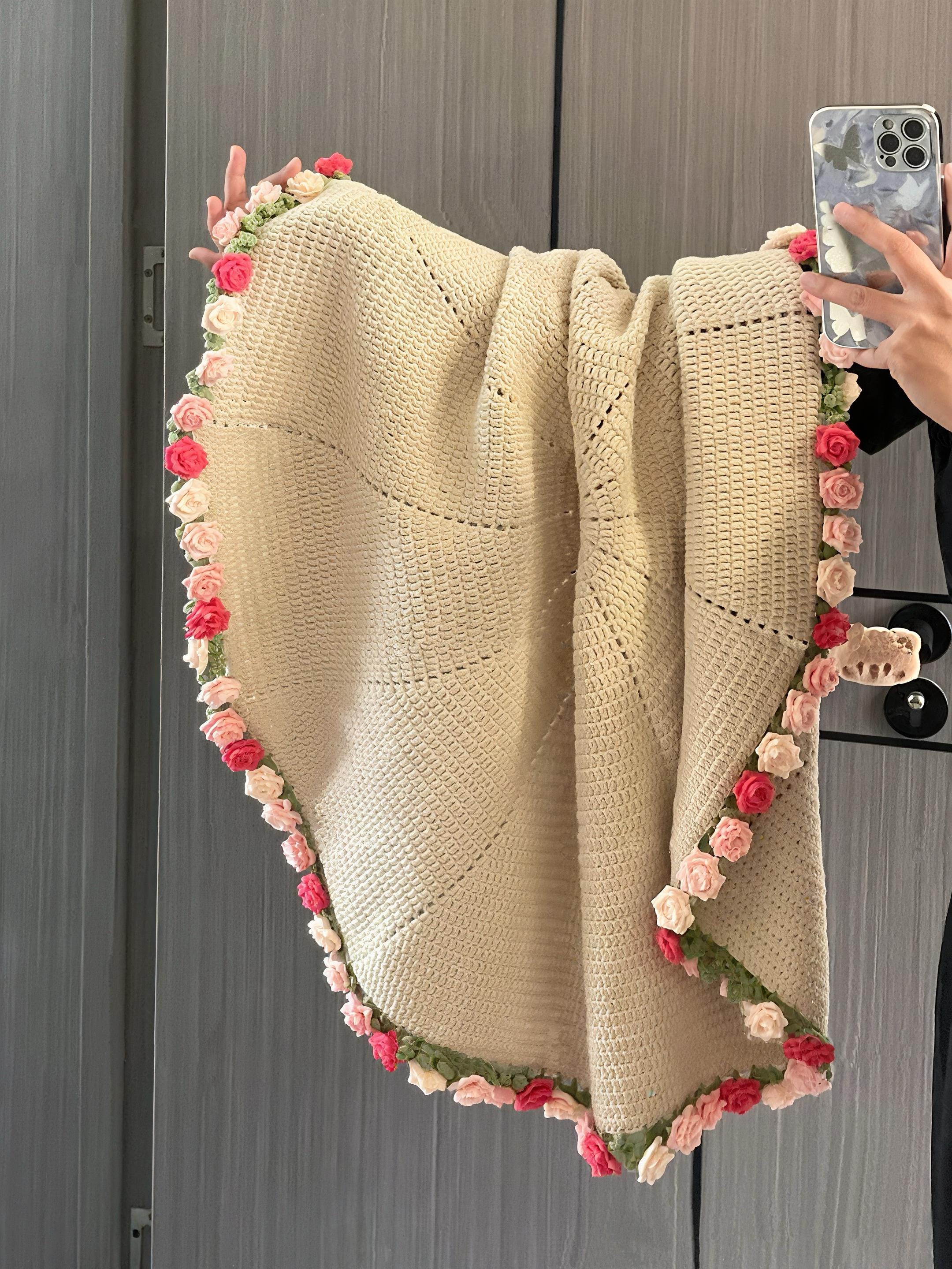 バラの花束ブランケットの編み図、ショールテーブルクロスアート