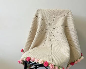 バラの花束ブランケットの編み図、ショールテーブルクロスアート