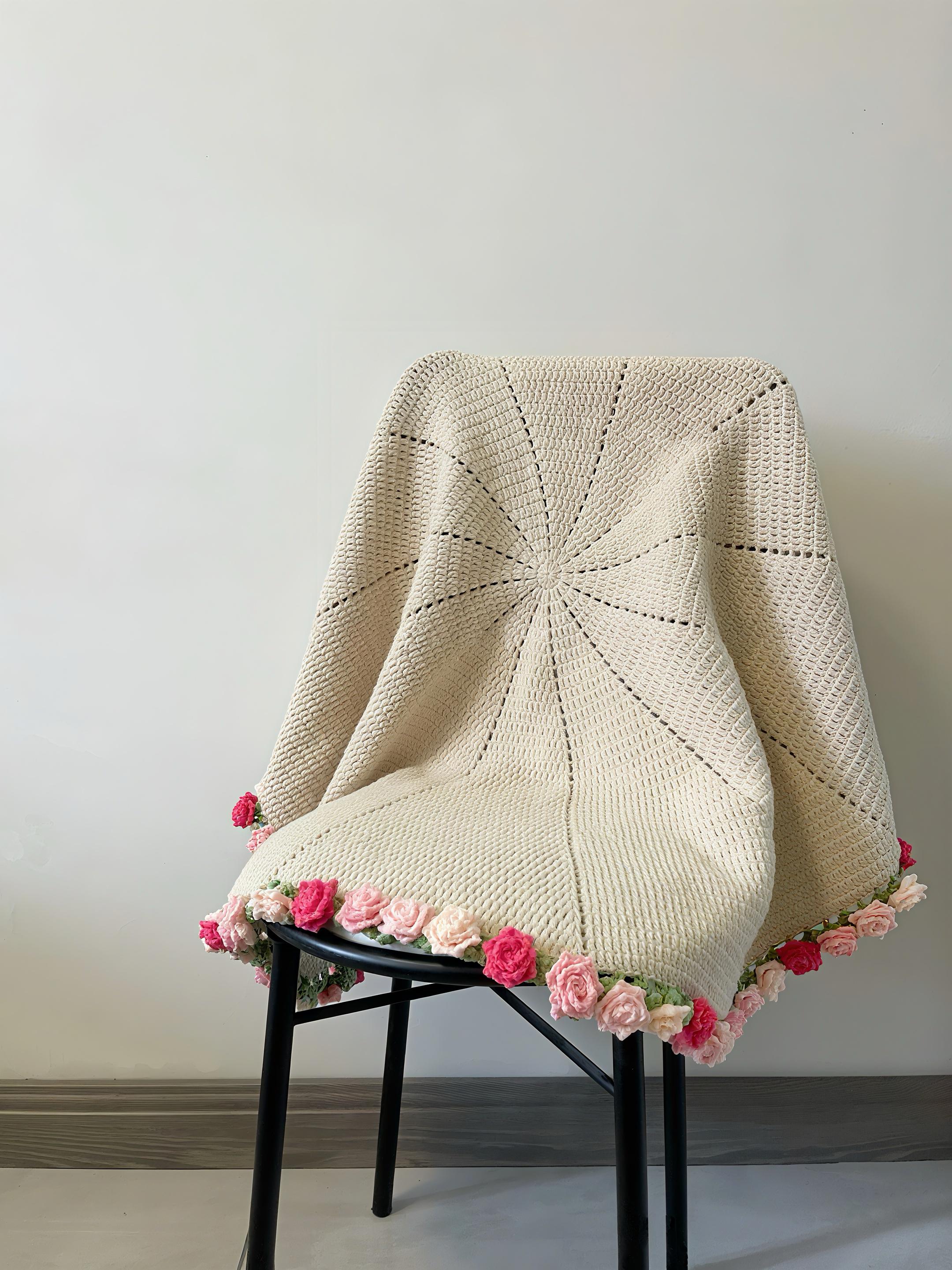 バラの花束ブランケットの編み図、ショールテーブルクロスアート