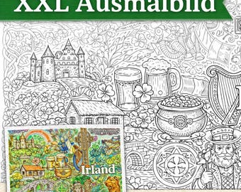 Pagina da colorare XXL dell'Irlanda | Pagina da colorare per adulti | Download stampabile | Stile mandala | Arte rilassante