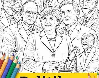 Disegni da colorare di politici | Libro da colorare sulla Germania per adulti | Temi del Bundestag | Disegni da colorare stampabili | Regalo per appassionati di politica