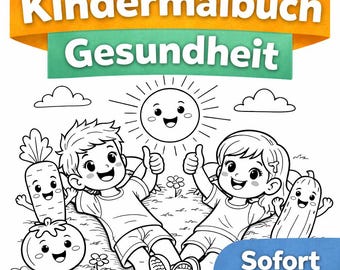Libro da colorare per bambini: Salute e verdure – Pagine da colorare per bambini in PDF – Imparare a bere acqua – Scarica – Dai 4 anni in su