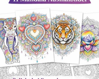 Libro da colorare di mandala per adulti | 11 pagine da colorare | Rilassamento e antistress | Download PDF stampabile | Pagine da colorare in formato A4