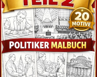 Disegni da colorare di politici - Parte 2 | 20 nuovi disegni | Libro da colorare di politica per adulti | Bundestag e Reichstag | Download digitale