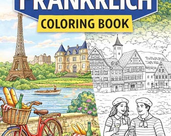Libro da colorare sulla Francia per adulti e bambini | Parigi, Provenza, caffè, gatti | Pagine da colorare sulla Francia | Libro da colorare stampabile in PDF