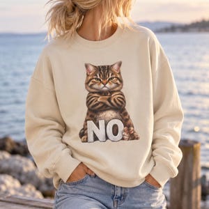 Sudadera Grumpy Tabby Cat NO | Suéter de cuello redondo