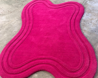 Wavy Pink Area Rug - Irregular Shaped Hand-Tufted Wool Carpet - Modern Abstract Wiggle Rug for Bedroom, Living Room & Aesthetic Home Decor