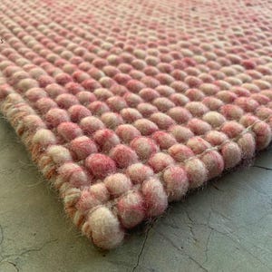 Chunky Wool Bubble Rug | Pink & Cream Handwoven Area Rug | Soft Textured Nursery Rug | Modern Boho Carpet | Custom Size Available