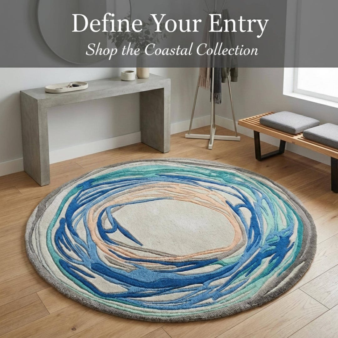 Blue Abstract Round Area Rug, Hand Tufted Modern Ocean Rug, Sculpted ...