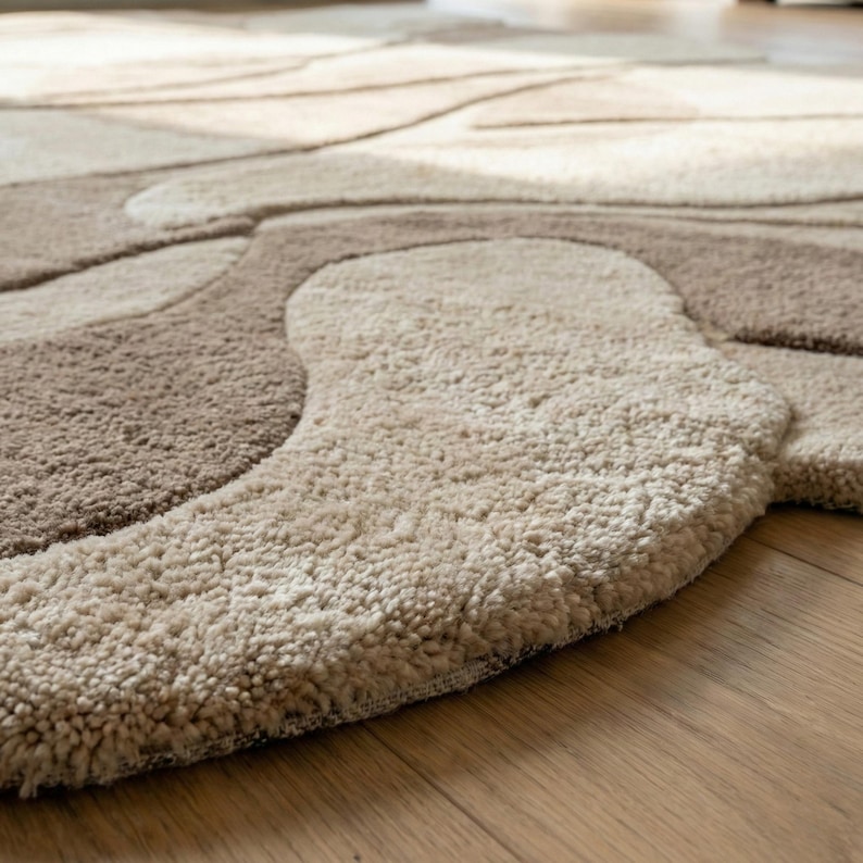 Hand Tufted New Zealand Wool Rug Irregular Abstract Neutral Beige Area ...