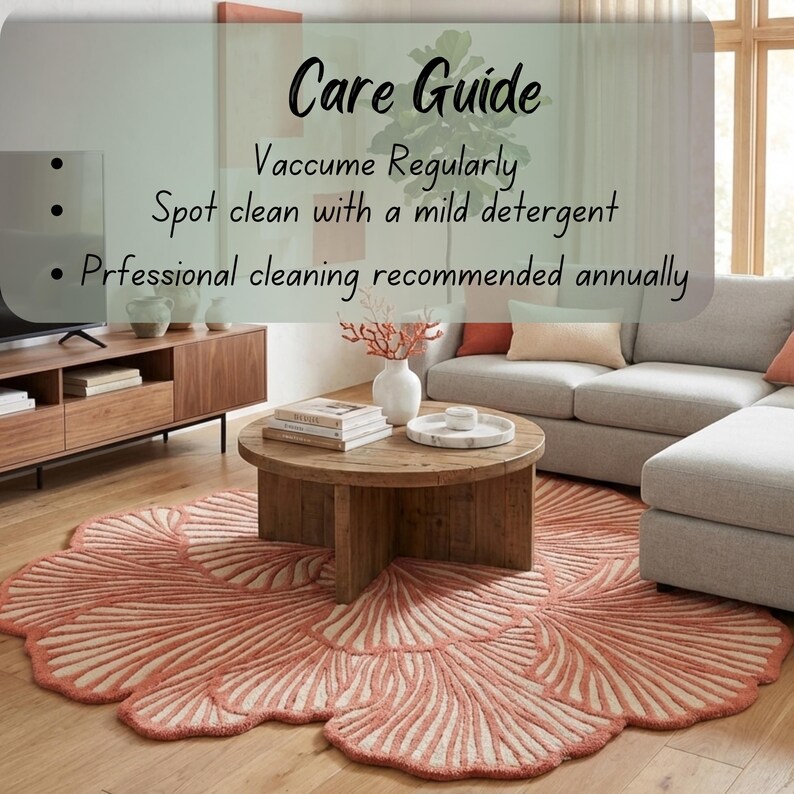 Irregular Floral Area Rug, Coral Pink Handmade Tufted Rug, Organic Shape Modern Boho Rug for Living Room Bedroom image 15