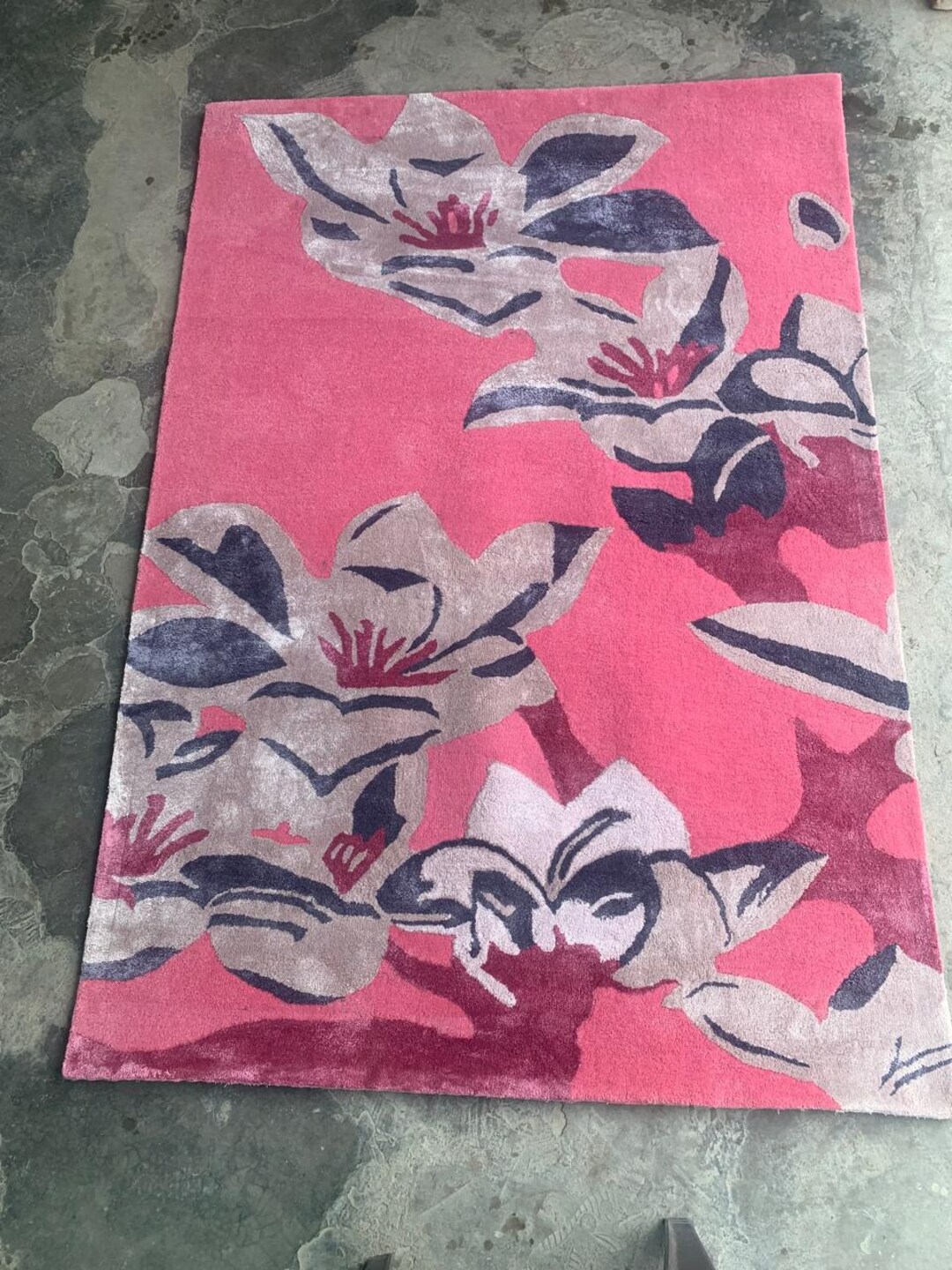 Temu Pink Rug With Flower Hand-tufted Wool Floral Area Rug: Pink & Purple Flower Design - Etsy