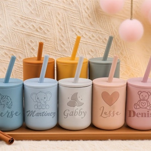 Personalized Sippy Cup with Straw, Silicone Baby Cup, Custom Toddler Training Cup,Customized 1st Birthday Gift,Cup Name Labels Engrave,Gifts