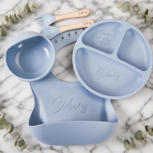Silicone Weaning Set ,Personalized Feeding Set With Name,Cartoon Weaning Set for Toddler Baby Kid, Eco-Friendly Baby Plate,Baby Shower Gift