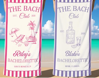 Personalized Bachelorette Party Towel,Custom Bride & Team Beach Towel,Coastal Bachelorette Trip Party Favors,The Bach/Bride Club Party Gift