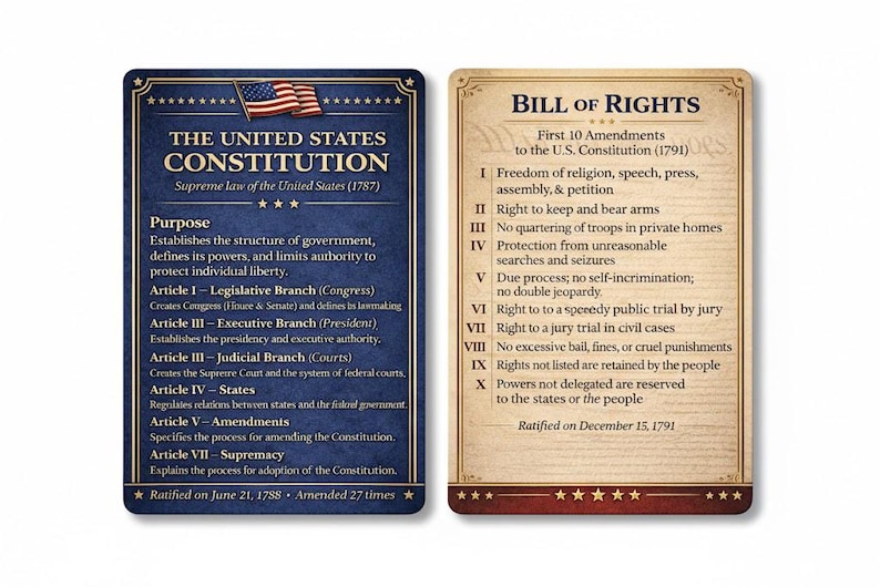 U.S. Constitution & Bill of Rights PVC Wallet Cards | Civic Education ...