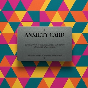 Anxiety Card – Funny Anxiety Gift for Friends & Coworkers | Relatable Gag Gift | Silver PVC Wallet Card, Mental Health Humor