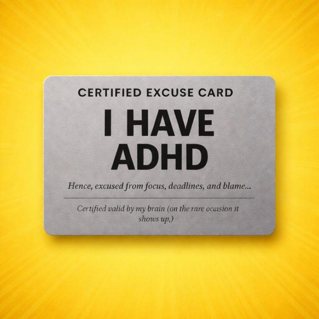 Funny ADHD Silver PVC Wallet Card – Excuse Card | Gift for Friends, Co ...