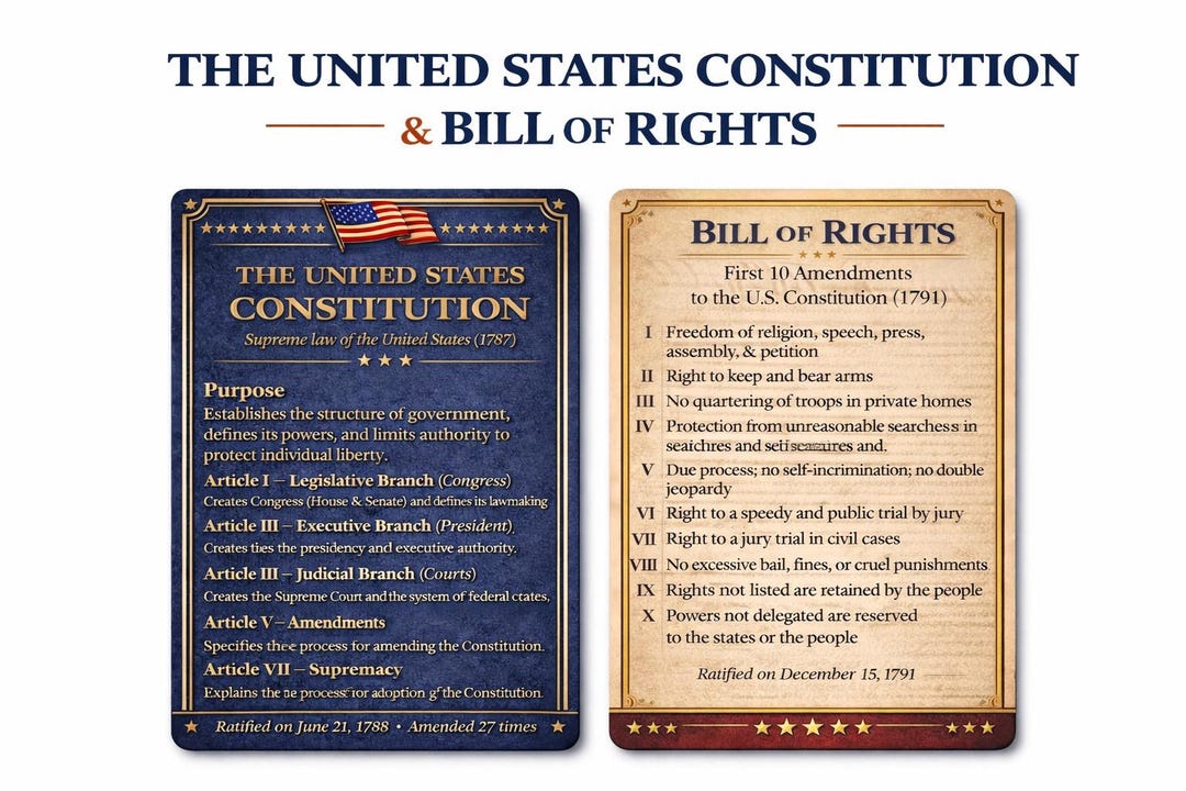 Constructional Rights Card U.S. Constitution & Bill of Rights PVC Wallet Cards | Civic Education ...