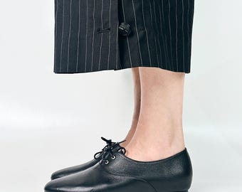 Black Leather Oxford Flats | Handmade Women's Shoes
