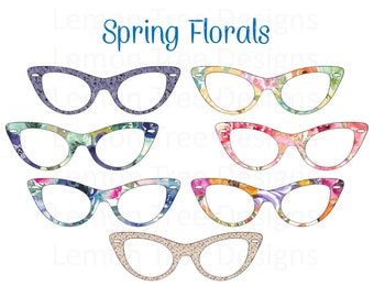 Digital Download Eyeglasses Floral Prints Clipart Overlay PNG JPEG Photoshop Printable