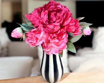 Hand-painted Black and White Check Vase, Container, Whimsical