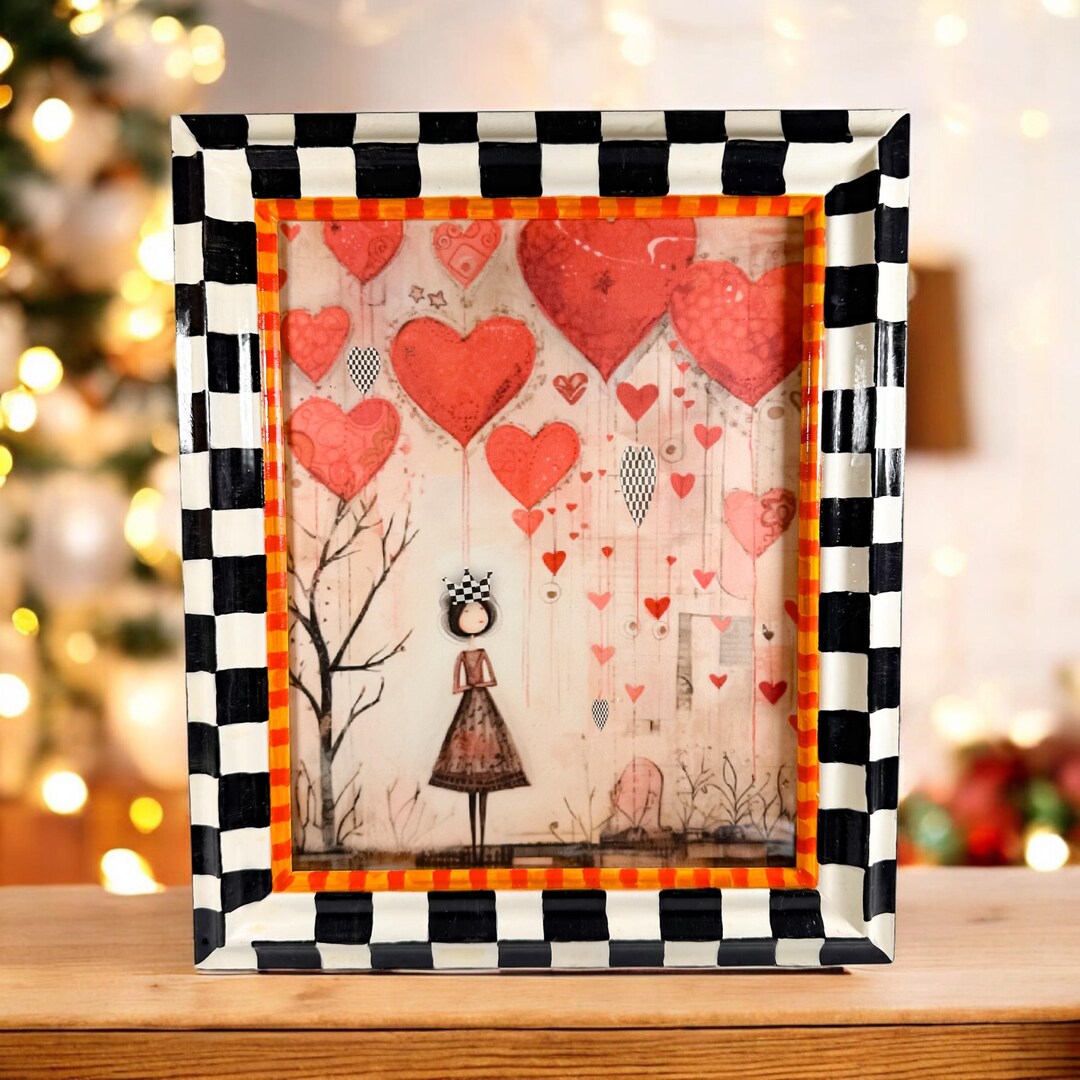 Hand Painted Wooden Black and White Check Picture Frame, Whimsical - Etsy