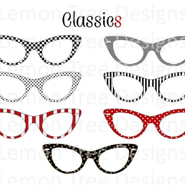 Digital Download Eyeglasses Overlay PNG JPEG Photoshop Photography Printable Photo Black and White Check, Stripes, Dots