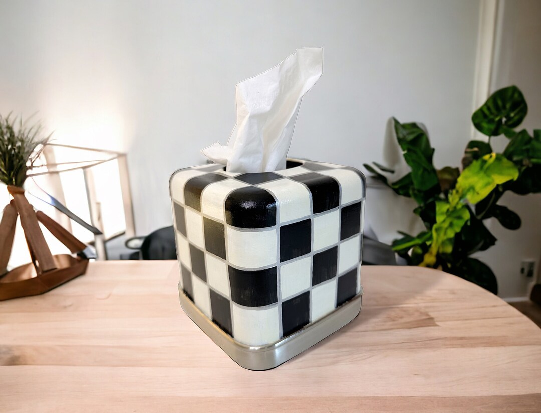 Decorative Tissue Holder Box, Black & White Checks, Polka Dots, Whimsical Etsy