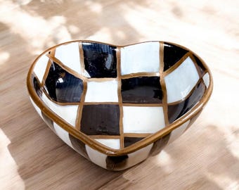Ceramic Heart Dish, Whimsical, Jewelry ring holder