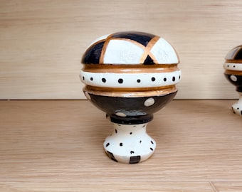 2-pack Round Curtain Rod Finials, Black & White Check Whimsical Heavy Weight Metal