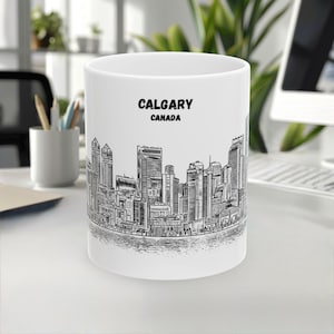 Calgary Mug, Canada mug, Travel Souvenir mug, Line Art Mug, Unique mug, skyline Landmark mug, Coffee mug, White ceramic mug, 11oz 15oz mug