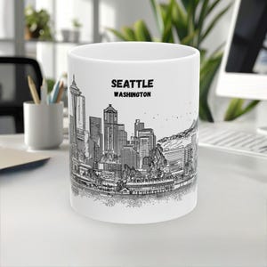Seattle Mug, Washington mug, USA Mug, Travel Souvenir mug, City skyline Landmark mug, Coffee mug, White ceramic mug, 11oz 15oz Ceramic mug