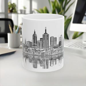 Melbourne Mug, Australia Mug, Travel mug, Souvenir mug, LineArt Mug, City skyline Landmark mug, Coffee mug, White ceramic mug, 11oz/15oz mug