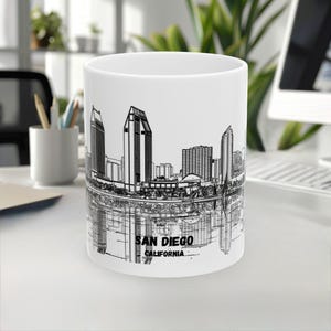 Caneca de San Diego, caneca da Califórnia, caneca dos EUA, caneca de lembrança de viagem, caneca do horizonte da cidade, caneca de ponto turístico, caneca de café, caneca de cerâmica branca, caneca de 11 oz e 15 oz