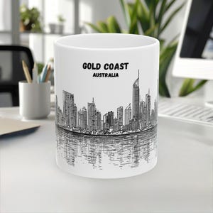 Gold Coast Mug, Australia Mug, Travel Souvenir mug, Line Art Mug, City skyline Landmark mug, Coffee mug, White ceramic mug, 11oz/15oz mug