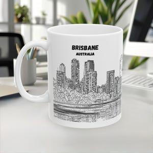 Brisbane Mug, Australia Mug, Travel mug, Souvenir mug, Line Art Mug, City skyline Landmark mug, Coffee mug, White ceramic mug, 11oz/15oz mug